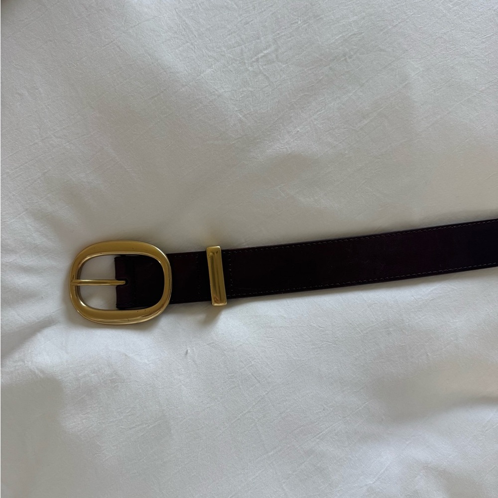 Aritzia Lifetime Solid Brass Leather Wide Belt - Dark Brown/Gold XS